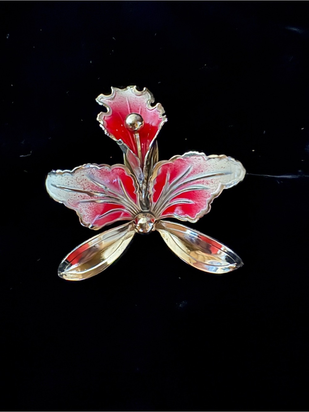 Gold-Tone Pink Enamel Orchid Brooch - Elegant Women’s Jewelry